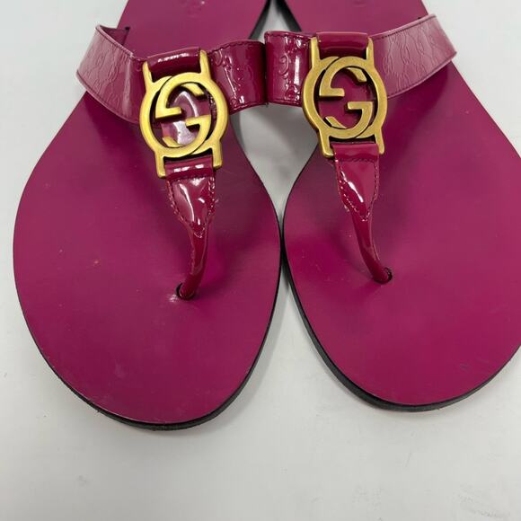 Gucci Microguccisima Fuchsia GG Thong Sandal Vernix  Pink size 37 EU Slide Flat - Picture 10 of 10